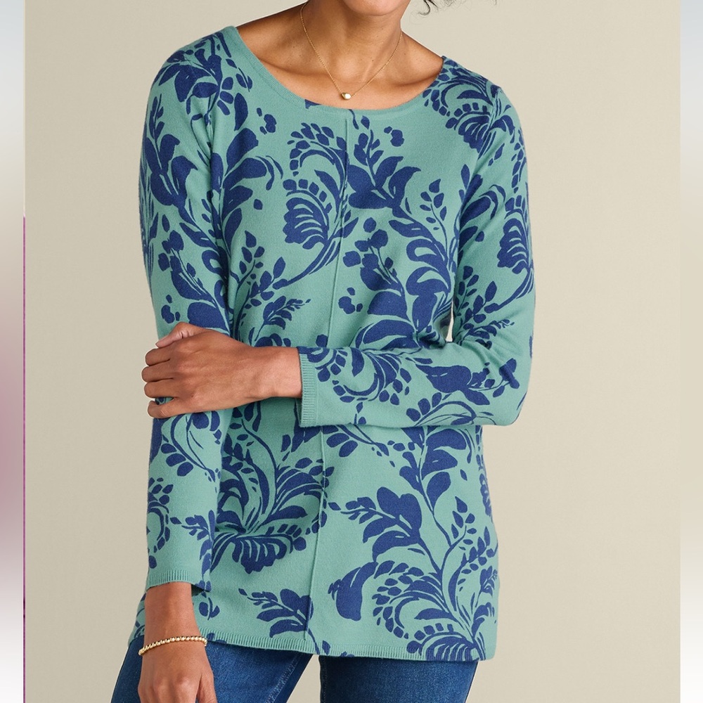 Soft Surroundings Tiana Sweater Tunic Top Women’s Small Autumn Vines Blue Cozy